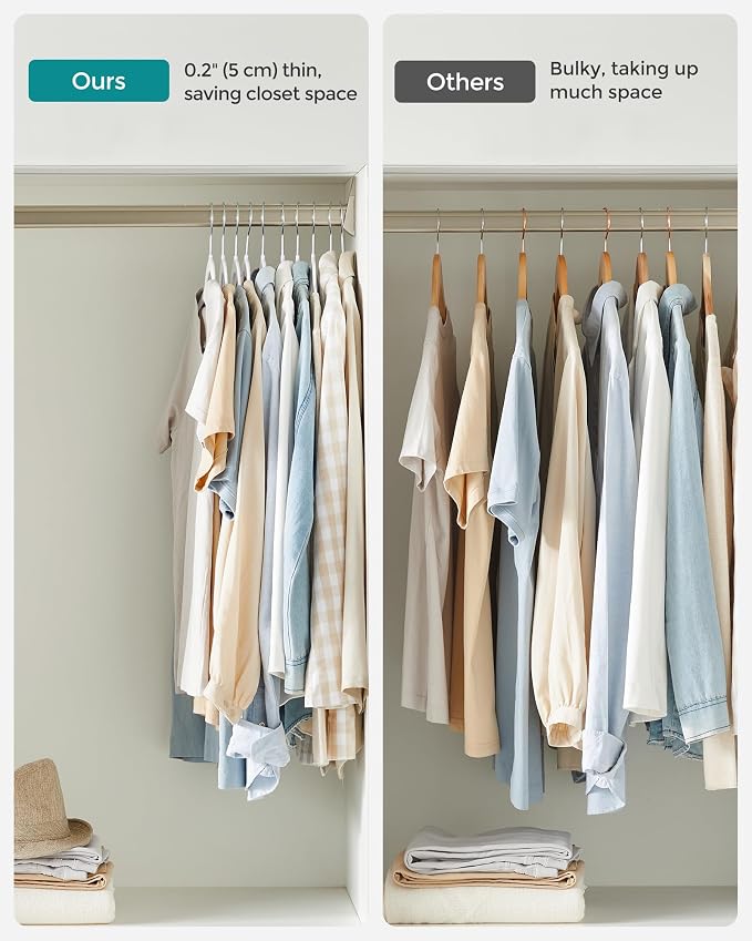 SONGMICS Plastic Clothes Hangers, Pack of 30, Non-Slip, Space-Saving | 0.2 Inches Thick, 17.7 Inches Wide, 360° Swivel Hook, White and Dark Gray, BREANNA Collection UCRP050W03 - Image 7