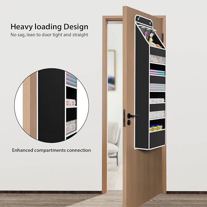 Univivi Fabric Over Door Hanging Organizer for Baby Nursery, Black, 5-Shelf | Door Storage with Large Capacity Breathable Mesh Pockets, Back of Door Organizer for Baby Essential, Bedroom, and Dorm - Image 2