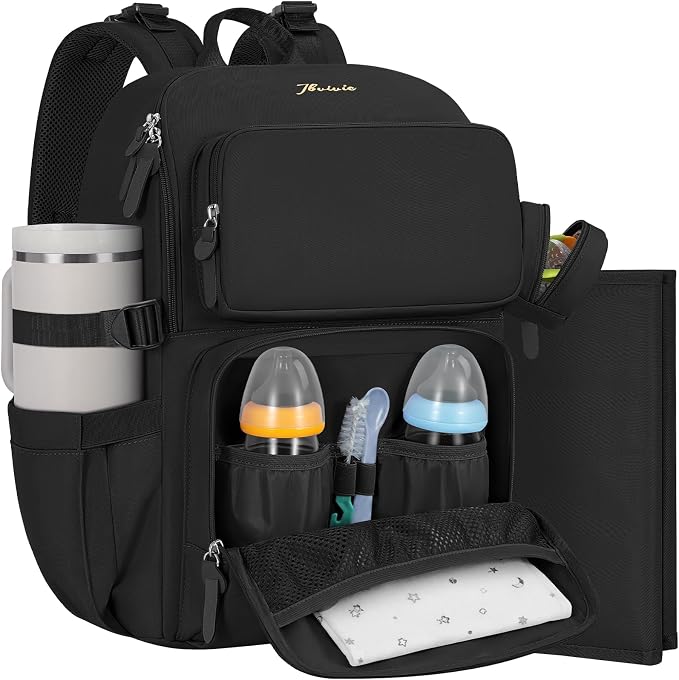 IBVIVIC Diaper Bag Backpack with Portable Changing Pad, Black | Multifunctional Baby Bag for Mom Dad, Large Capacity, Stroller Straps, Insulated Bottle Pockets & Pacifier Case by WelcometoIBVIVIC