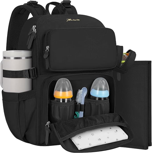 IBVIVIC Diaper Bag Backpack with Portable Changing Pad, Black | Multifunctional Baby Bag for Mom Dad, Large Capacity, Stroller Straps, Insulated Bottle Pockets & Pacifier Case by WelcometoIBVIVIC