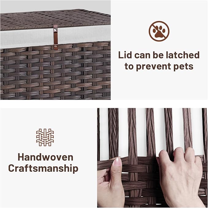 240L Wicker Storage Basket with Lid, Handwoven Rattan Large Shelf Basket with Removable Liner, 63.5 Gallon Wicker Basket for Blanket, Storage Trunk with Handle for Closet, Bedroom, Livingroom, Brown - Image 5
