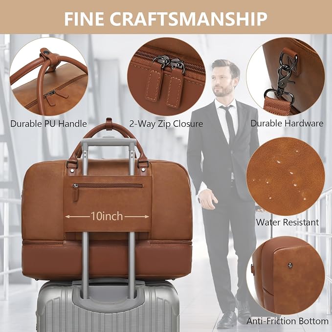 4-in-1 Waterproof Faux Leather Overnight Travel Bag for Women Men | Hospital Gym Weekender Bag Carry On Personal Item Travel Duffel Bags with Shoe Compartment Toiletry Bag Fit 21" Laptop - Image 5