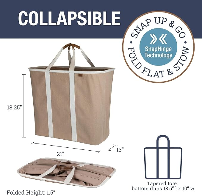CleverMade Collapsible Fabric Laundry Hamper Premium, Mocha, 2 Pack | Upgrade Visible Laundry Storage | Refined Fabric and Vegan Leather Suit Open Rooms, While Structured Frame Carries 2 Loads - Image 2