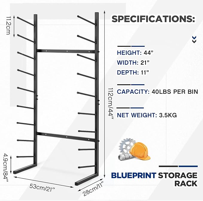 Gisafai 9/17 Tier Wall Mount Blueprint Storage Rack Hanging Vinyl File Roll Poster Display Rack Vertical Art Print Blueprint Holder for Plan Organization(44 x 21 x 11 Inches) - Image 3