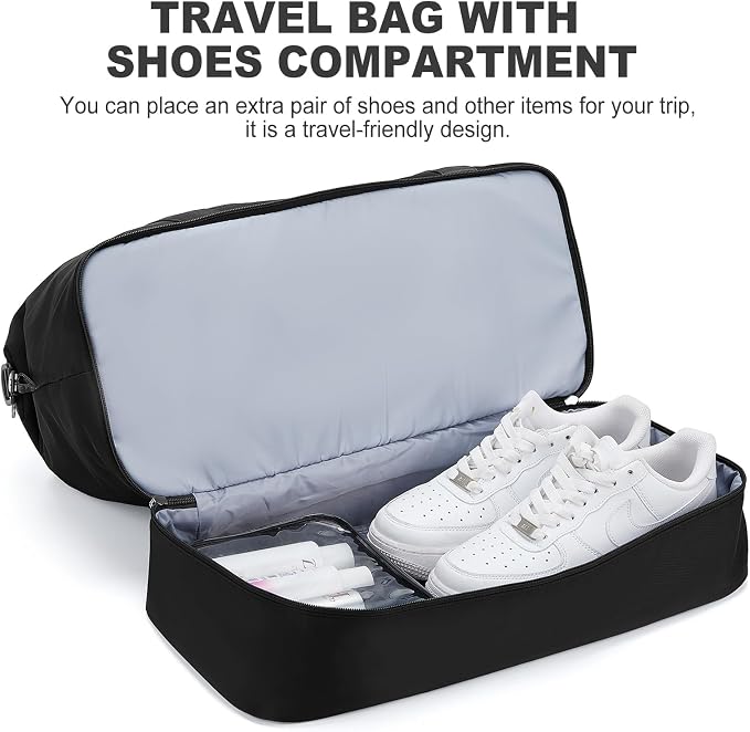 Weekender Bags for Women, Travel Duffel Bags with Shoe Compartment,Personal Item Travel Bag for Airlines, Carry on Overnight Tote Bag for Women with Toiletry Bag, Black - Image 5