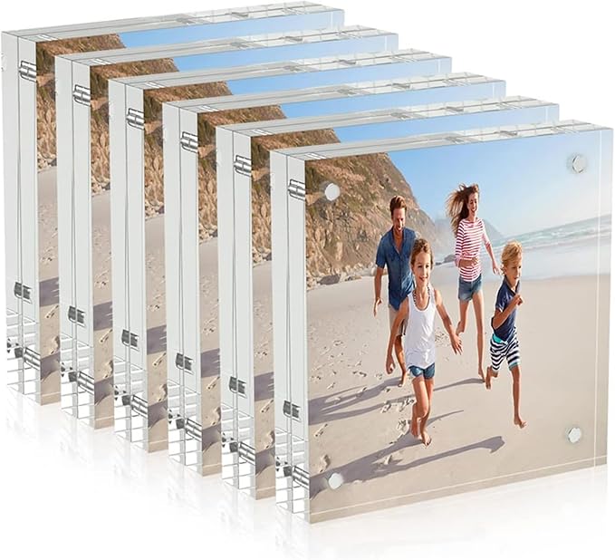 AITEE 4x4 Acrylic Picture Frames 6 Pack, Clear Picture Frames，20% Thicker | Freestanding Double Sided Magnetic Acrylic Lucite Frameless Transparent Square Frame Block Gift for Desktop Display by AITEE