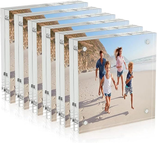 AITEE 4x4 Acrylic Picture Frames 6 Pack, Clear Picture Frames，20% Thicker | Freestanding Double Sided Magnetic Acrylic Lucite Frameless Transparent Square Frame Block Gift for Desktop Display by AITEE