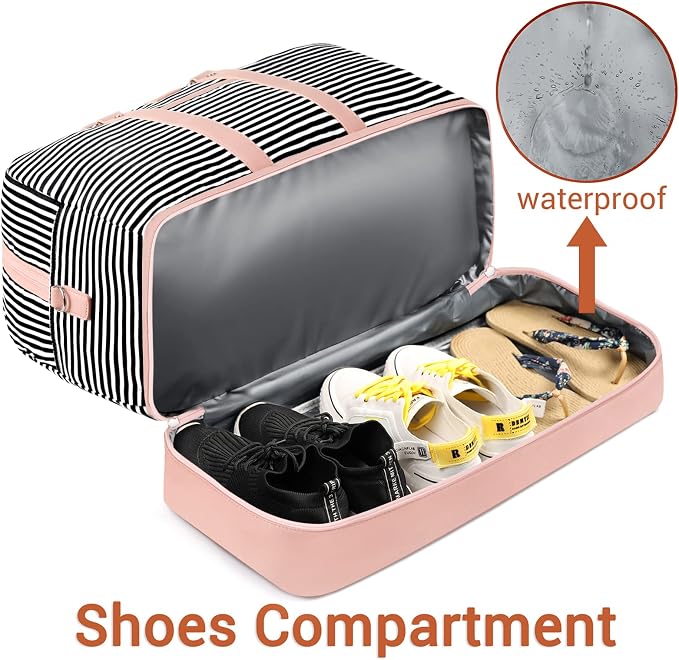 Weekender Bag for Women, Large Overnight Bag Canvas Travel Duffel Bag Carry On Tote with Shoe Compartment 21" 3Pcs Set - Image 3
