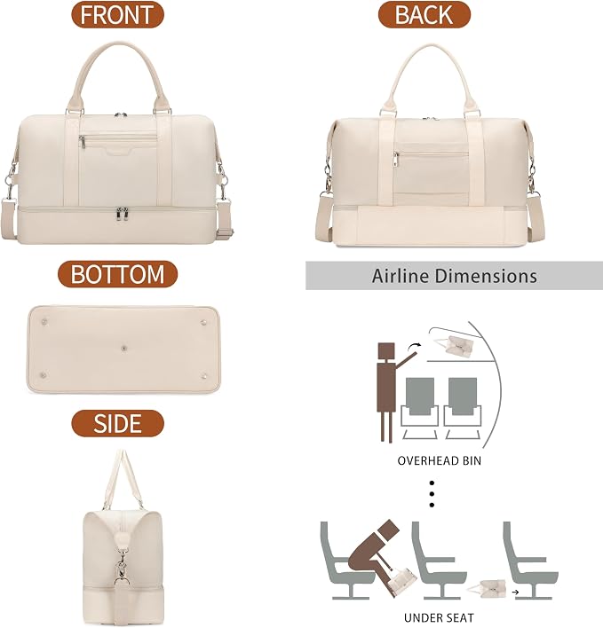 Oeihuivt Weekender Bags for Women - 21 Inch Large Travel Duffel Bag 3-Piece Set with Shoe Compartment, Heavy-Duty Canvas & Leather Carry On Overnight Tote (Airplane Approved) - Image 2
