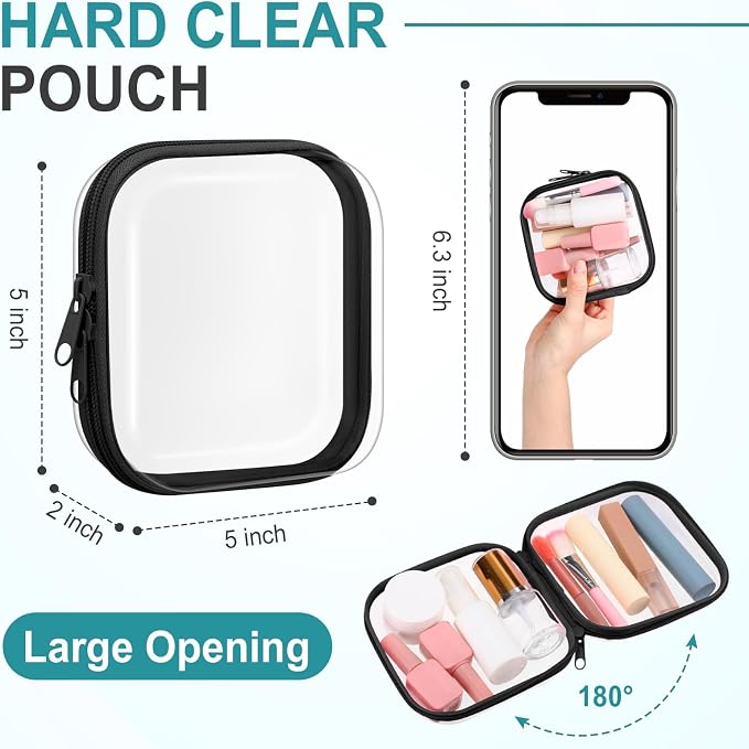 Sanwuta 6 Clear Hard Zipper Case,Black,5 X 5 X 2 Inch | Pencil Case Pouches ,Makeup Bag,Plastic Toiletry Diaper Bag ,Travel Toy Storage,Waterproof Organizer Bins - Image 2
