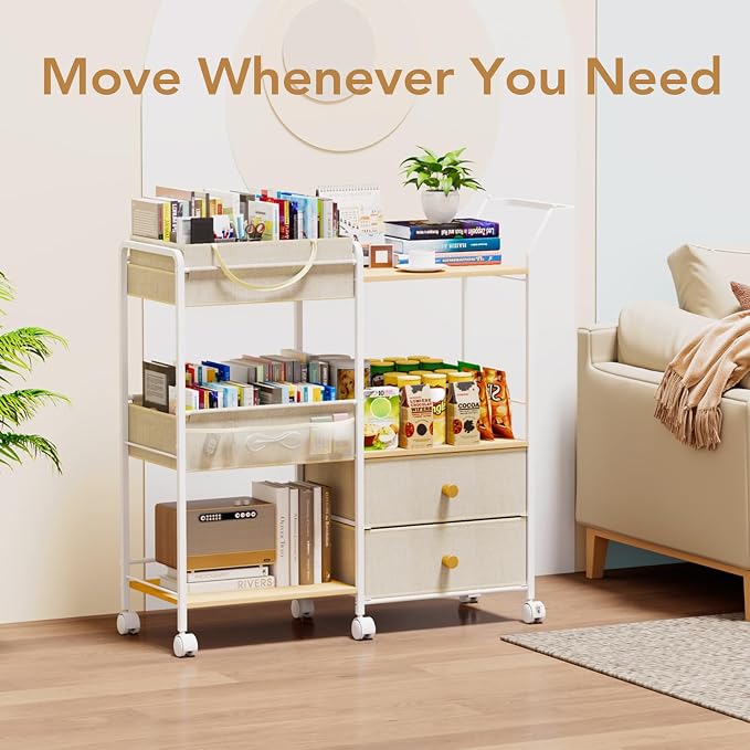BBLIKE Diaper Caddy Organizer with Hanging Rack - 3 Tier Rolling Baby Storage Cart with Drawers and Side Pockets for Newborn Diaper Organization for Nursery, Crib, Bedroom, Changing Table, Beige - Image 7