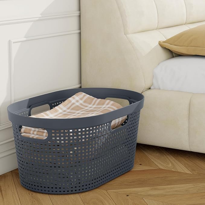 4-Pack 40 L Plastic Clothes Laundry Basket with Cutout Handle, Gray | Breathable Woven Design, Convenient Cutout Handles, Lightweight, Ideal for Laundry Storage in Bedroom, Bathroom & Closet - Image 5