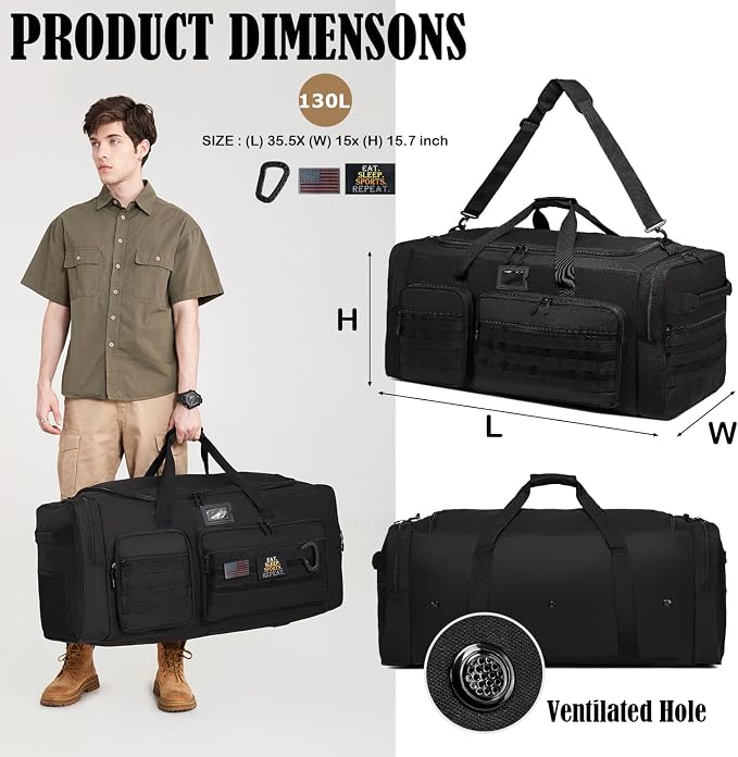 130L Extra Large Duffle Bag for Men, Heavy Duty Large Duffle Bag for Travel | Shoe Compartment, XL Sports Gym Equipment Bag for Hockey Football Baseball Basketball & More - Image 2