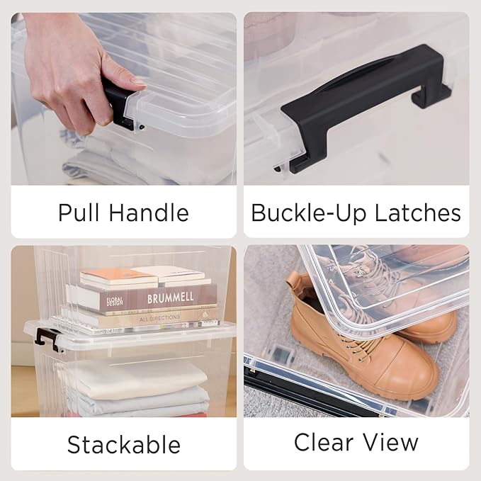 Citylife 22 Qt Plastic Storage Bins with Latching Lids 4 Packs | Stackable See-Through Craft Storage Box Latches Durable Containers Secure Pull Handle Organizing for Home Kitchen Pantry - Image 4