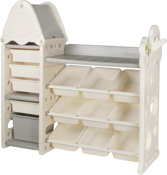 4-Tier Kids Toy Storage Organizer with 14 Removable Toy Bins | Toy Bins for Kids Organizer Made of High-Density Polyethylene with Smooth Rounded Edges for Safe and Stable Toy, Book Storage by Goldshire