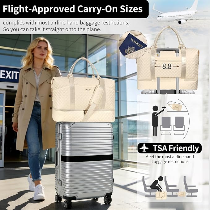 Weekender Bag, Large Travel Duffel Bag for Women, Carry on Overnight Bag with Shoe Compartment and Toiletry Bags - Image 5