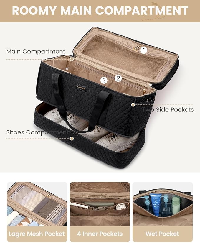 LOVEVOOK Travel Duffle Bag - Weekender & Overnight Bag with Toiletry & Wet Pocket, Carry-On Size, 3pc Set - Image 4