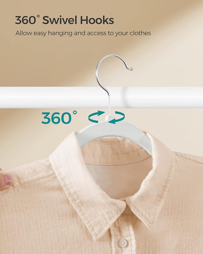 SONGMICS Plastic Clothes Hangers, Pack of 50, Non-Slip, Space-Saving | 0.2 Inches Thick, 17.7 Inches Wide, 360° Swivel Hook, Cloud White, BREANNA Collection UCRP050W05 - Image 4