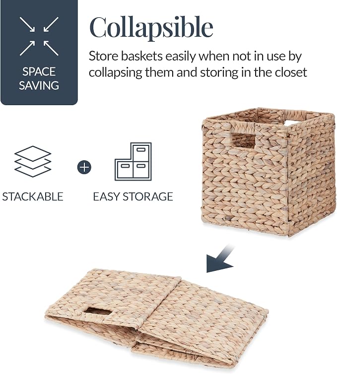 Best Choice Products 12x12in Pack of 5 Cube Storage Baskets, Water Hyacinth Multipurpose Collapsible Organizers, Handwoven Laundry Totes for Laundry, Living Room, Kids Room & Nursery - White - Image 3
