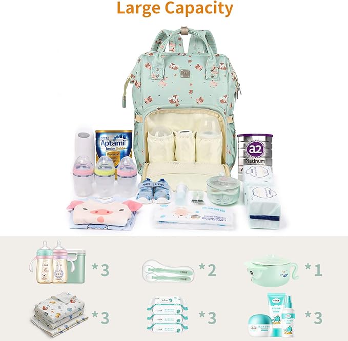 Diaper Bags Backpack for Mom Dad Baby Care Bag Maternity Nappy Bags for Boys Girls Large Green Pañaleras para bebe Baby Changing Bag Large Capacity Waterproof Multifunction Travel Backpack - Image 5