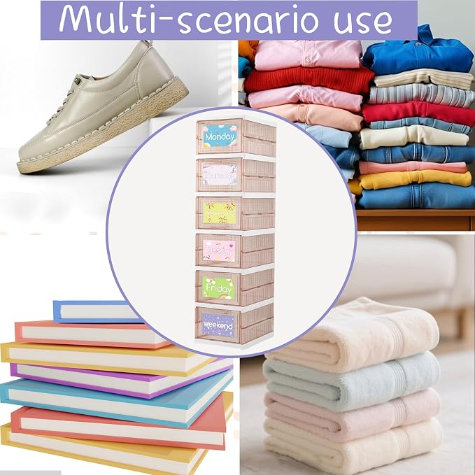 6 Shelf Daily Weekly Clothes Organizer for Kids Foldable Weekly Hanging Closet Organizer with Door Plastic Closet Storage for Boys and Girls Monday Through Friday Essential Stuff（Light Brown） - Image 7