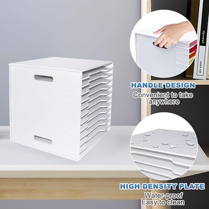 12x12 Scrapbook Paper Organizer Storage,12 Tier Desk File Organizer with Adjustable Shelves,Desktop 12 Slots File Sorter Storage Wide Document Holder Cabinets Letter Mail Tray for Home SchoolOffice - Image 5
