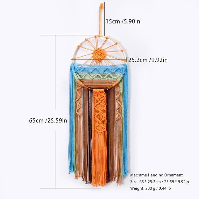 Artilady Macrame Wall Hanging Tapestry Sunshine Decor, Boho Dream Catcher | Large Wall Tapestry, Handmade Woven, Farmhouse Rustic, Colorful Sunburst Wall Art, Bedroom Living Room Apartment Home Decor - Image 4