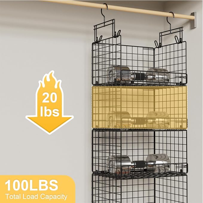 VyGrow 5 Tier Hanging Closet Organizer with Adjustable Dividers, Heavy-Duty Storage Shelves for Clothing, Kitchen, Laundry Room, Extra Large Baskets, 15.7" W x 11.8" D x 51" H, Black - Image 6