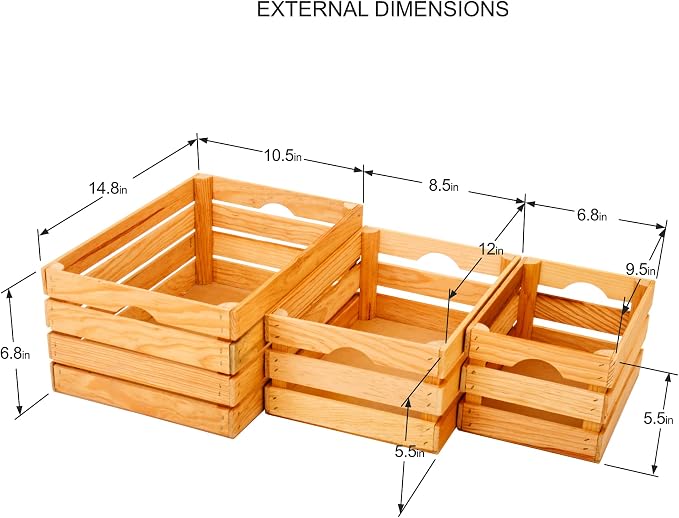 VINTAYARD Rustic Wood Crates for vintage decorative display, Nesting Crate set for storage and farmhouse style decor, wooden boxes made from 100% Wood (Natural Pine, Nested Set of 3) - Image 4