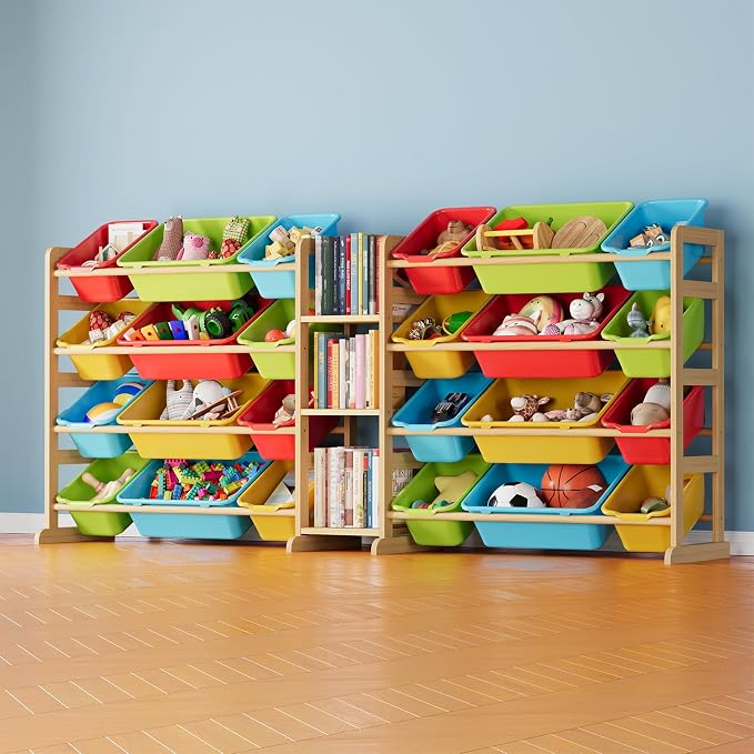 SpaceAid Large Toy Storage Organizer with 24 Bins and 3 Shelves, Toy Organizers Storage Bookshelf, Kids Bin Shelf Box Bookcase for Bedroom Playroom Organization Room Decor, Multi-Colored by SpaceAid