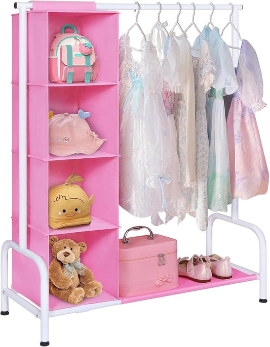 Univivi Kids Clothing Rack with Hanging Organizer, 43 Inch, Pink and White | Toddler Dress Up Storage with Bottom Shelf, Sturdy Metal Baby Closet, Toddler Wardrobe Rack for Nursery, Playroom, Bedroom by Univivi