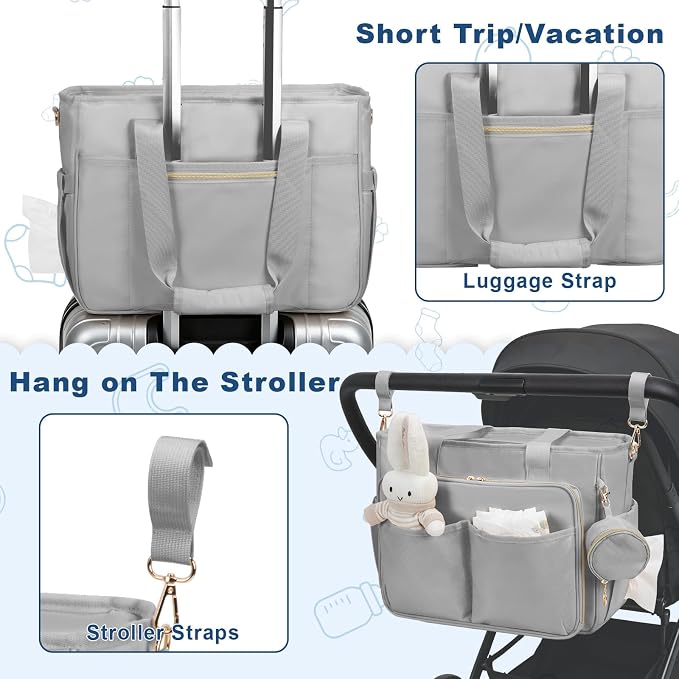 GDNasist Diaper Bag Tote, Large Travel Hospital Bag for Labor Delivery | Baby Bag with Pacifier Case, Large Capacity Travel Diaper Case with Changing Pad & Stroller Clips - Image 4