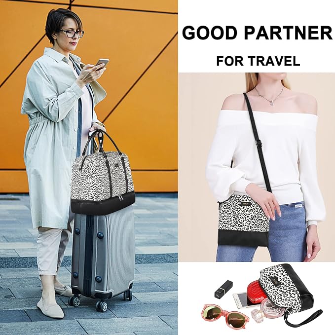Weekender Bags for Women, 21" Weekender Travel Bag, Travel Duffle Bag with Shoe Compartment Carry on Overnight Duffel Bag for Weekend Travel Business Trip, 3PCS | 3PCS Carry On Overnight Large Duffel Bag with Crossbody Bag and Toiletry Bag for Weekend ... - Image 3