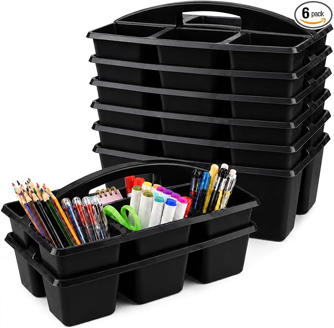 gisgfim 6 Pack Plastic Classroom Caddy with 6-Compartments Plastic Storage Caddies with Handle 6 Compartments Table Caddy Organizer Versatile Table Caddies for Classroom Office Storage, Black by gisgfim