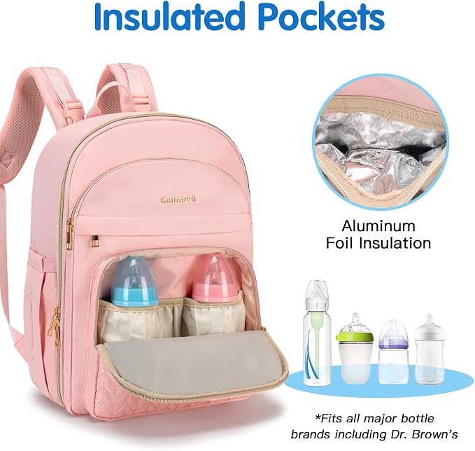 Baby Diaper Bag Backpack, Waterproof Diaper Backpack for Mom & Dad with Changing Pad, Insulated Pockets and Stroller Straps, Baby Shower Gifts for Girls & Boys, Pink - Image 3