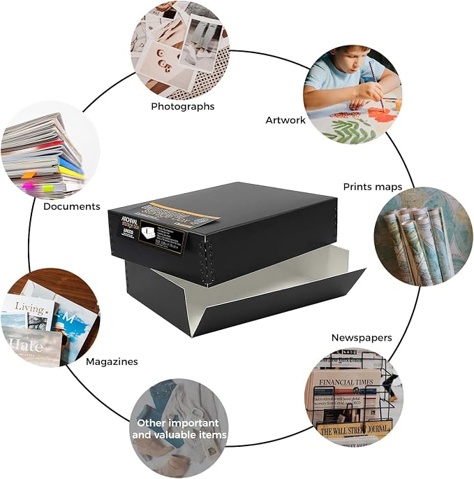 Lineco Drop Front Archival Storage Box, 9.25x11.75x3 in, Black, 2 Pack | Acid-Free with Metal Edge, Preserves Picture Longevity, Organize Photos, Newspapers, Prints, Documents, Crafts, DIY - Image 6