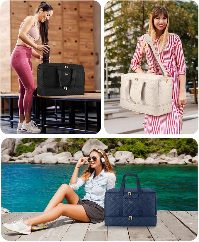 Duffle Bag for Travel, 40L Weekender Bag with Shoe Compartment, Carry On Overnight Bag for Women with Toiletry Bag Duffel Bags with Wet Pocket for Gym Hospital Bags for Labor and Delivery Navy - Image 7