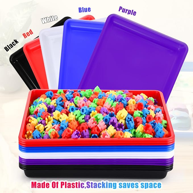 Maitys 15 Pack Plastic Art Trays 12 x 16 Inch Activity Crafts Trays Sensory Tray DIY Projects, Painting, Beads, Jewelry Office Home Organizer Arts and Crafts Supplies(Mixed Color) - Image 4