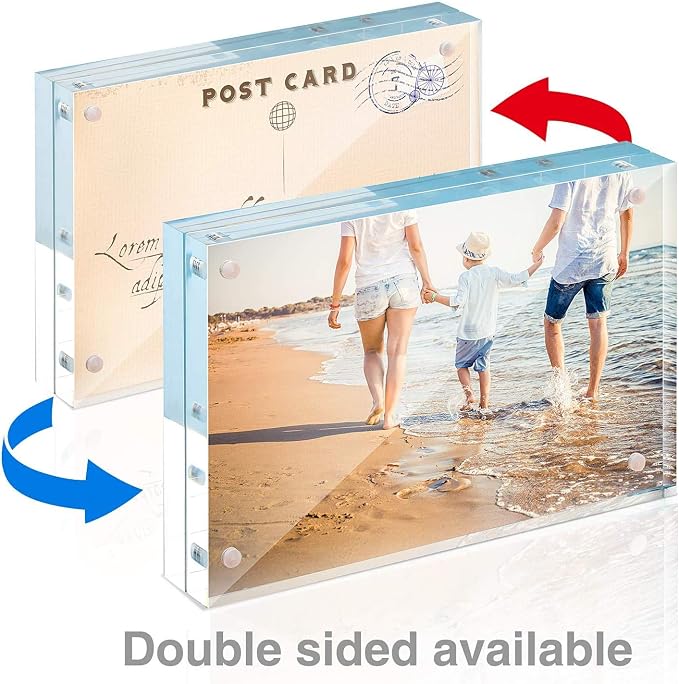 3.5x5 Acrylic Frame 1 Pack,20MM Thicker Frameless Clear Picture Frame | Freestanding Double Sided Magnetic Picture Frame,Acrylic Picture Frames for Desktop Display with Microfiber Cloth,Gift Ideal - Image 2