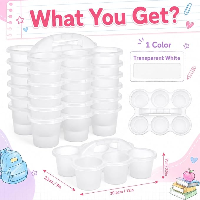 gisgfim 6 Pack Classroom Caddy Organizer with Handle, 6 Compartments, Clear | Stackable Plastic Table Caddies, 12x9x3.5 In, caddy Organizer for School Supplies, Crayons, Pencils, Crafts and Drink Cups - Image 2