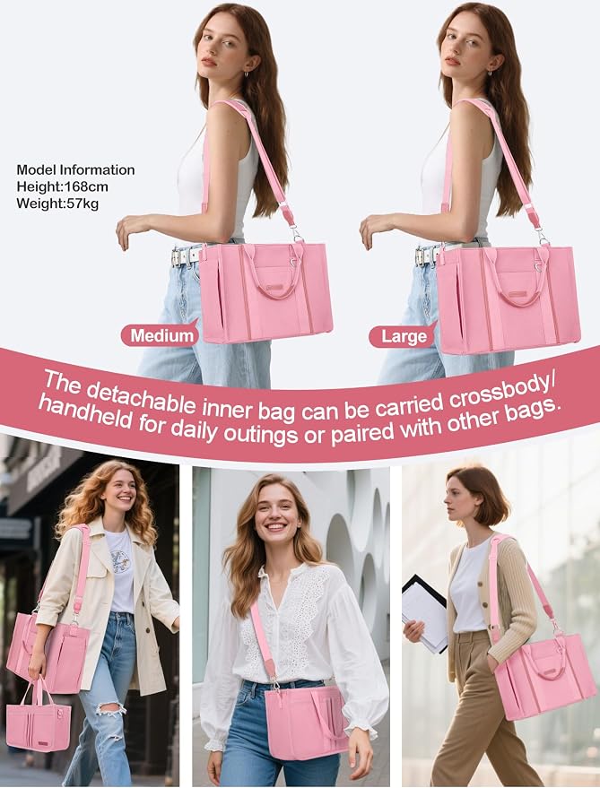 BESBESME Women’s Canvas Tote Bag with Zipper and Compartments – Multi-Pocket Laptop Work Crossbody Shoulder Tote Purse - Image 5