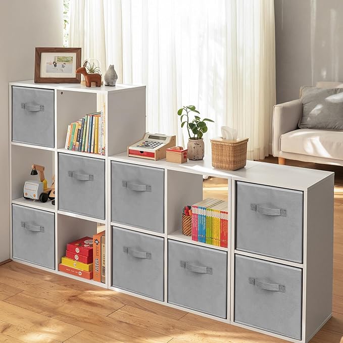 Large Storage Cubes, 13 Inch Cube Storage Bins for Shelves Closet Nursery Bedroom - 10 Pack Collapsible Storage Baskets with Handles - Fabric Bins for Organizing Magazines Clothes Toys (Grey) - Image 7