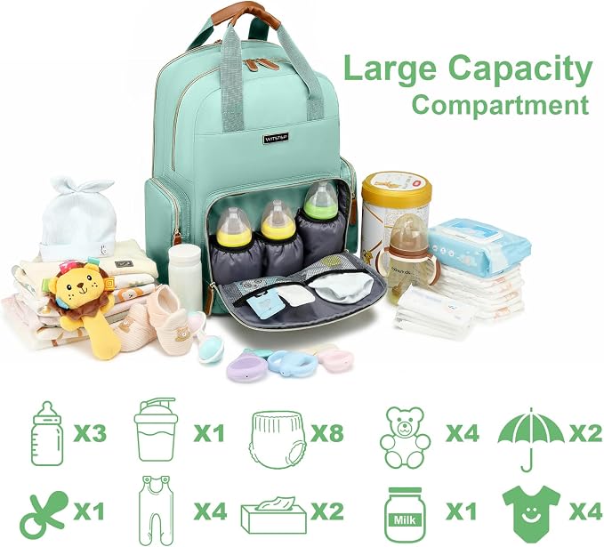 Diaper Bag Backpack with Changing Station, Baby Diaper Organizer Travel Bag | Large Capacity Diaper Bag for Moms Dads - Fold Out Changing Pad, Insulated Pockets, Stroller Straps, Baby Eessentials - Image 6