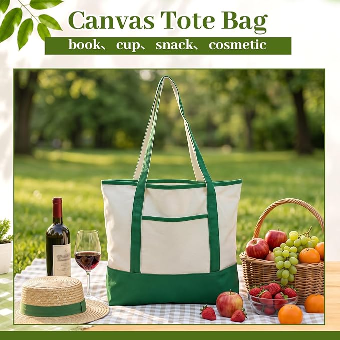 Sanwuta Canvas Tote Bags Bulk with Outer Pockets,Red Green,12 Pack | Reusable Cotton Grocery Bags, Perfect for Teachers, Party Giveaways, DIY Crafts, Wedding Favors, Business Gifts - Image 7