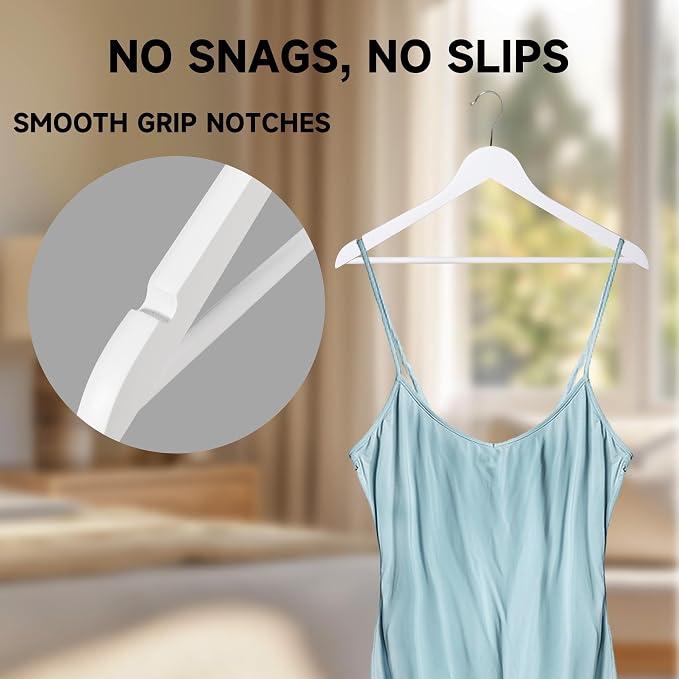 Wooden Clothes Hangers with Pants Bars, White, 108-Pack | Heavy Duty Solid Wood Suit & Coat Hangers with Swivel Hook & Shoulder Notches, for Shirts, Jackets, Dresses & Trousers - Image 4