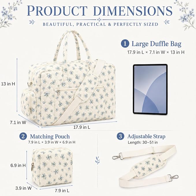 Abbylike Hospital Bag for Women, Quilted Weekender Duffle Bag,Cottage - Image 2