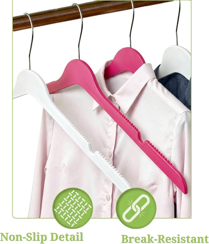 All Hung Up Hangers Slim Plastic Clothes Hangers, Space-Saving Design with Non-Slip Grip, Durable for Everyday Use, Pink, 36 pcs - Image 6