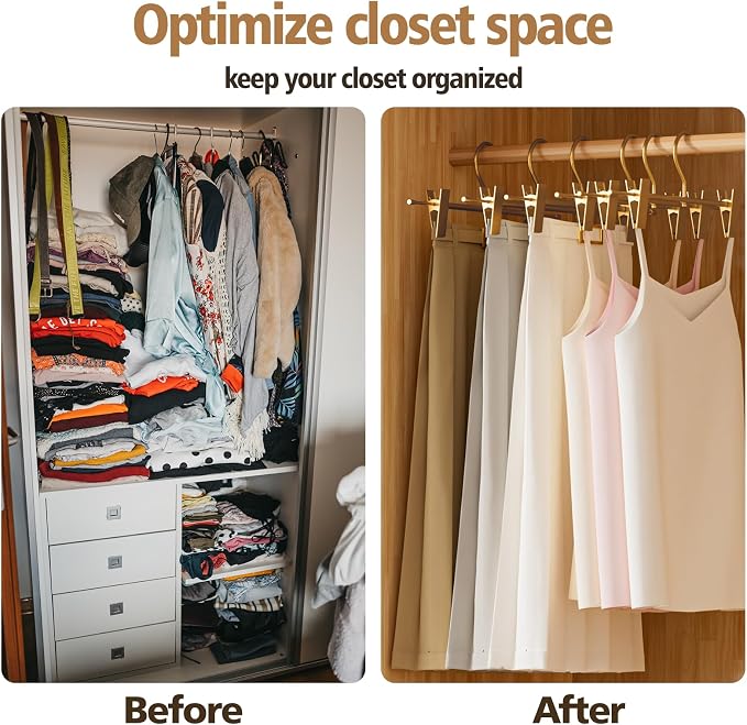 Matte Gold Aluminum Pants Hangers with Adjustable Clips, 10 Pack | Non-Slip, Sturdy Metal, 360° Swivel Hooks, Heavy-Duty & Space-Saving Closet Organizer for Pants, Skirts, Kids & Adults - Image 7