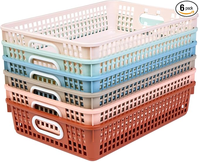 Really Good Stuff Small Desktop Paper Storage Baskets, 14" x 10" x 3.25" | 6-Pack, Boho Group Colors, Mesh Baskets for Classroom or Home, Secure Papers Crease-Free by ReallyGoodStuff