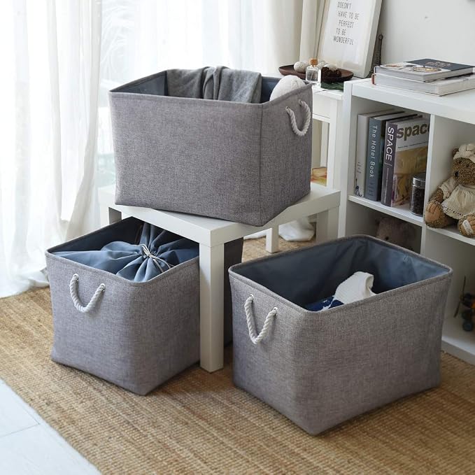 Fabric Storage Bins Baskets for Organizing, Large Sturdy Storage Basket W/Handles, Decorative Foldable Storage Baskets for Shelves Closet Nursery Toy (X Large - 3 Pack 17.7L×13.8W×9.8H) - Image 6